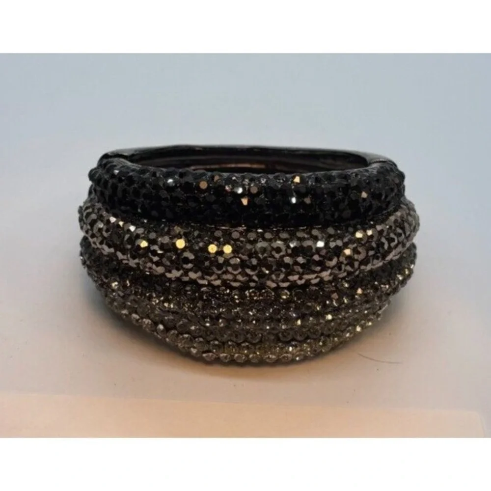 Cuff Bracelet Hinged Romantic Whimsigoth Dramatic Black Gray Silver Fashion‎